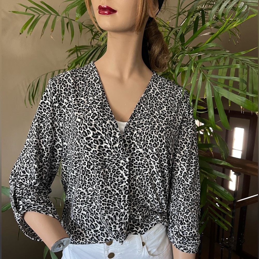 Jones New York Leopard Blouse Top medium